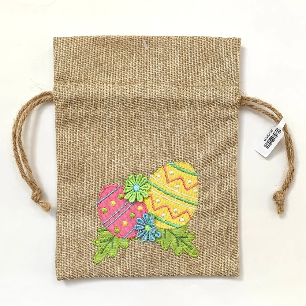 Pier 1 Easter eggs appliques burlap gift bags set of 4